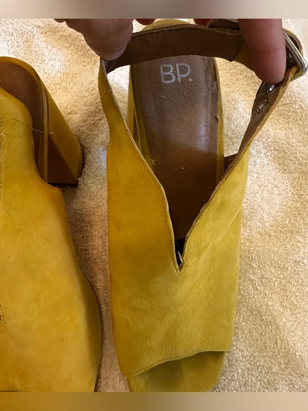 Brass Plum (BP) Yellow Suede Block Heel Slingback Sandals 7.5
